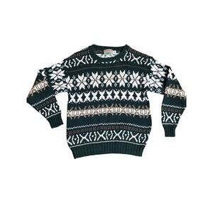 Adirondack Men's Fair Isle Knit Sweater Green White Winter Pullover Size M B28